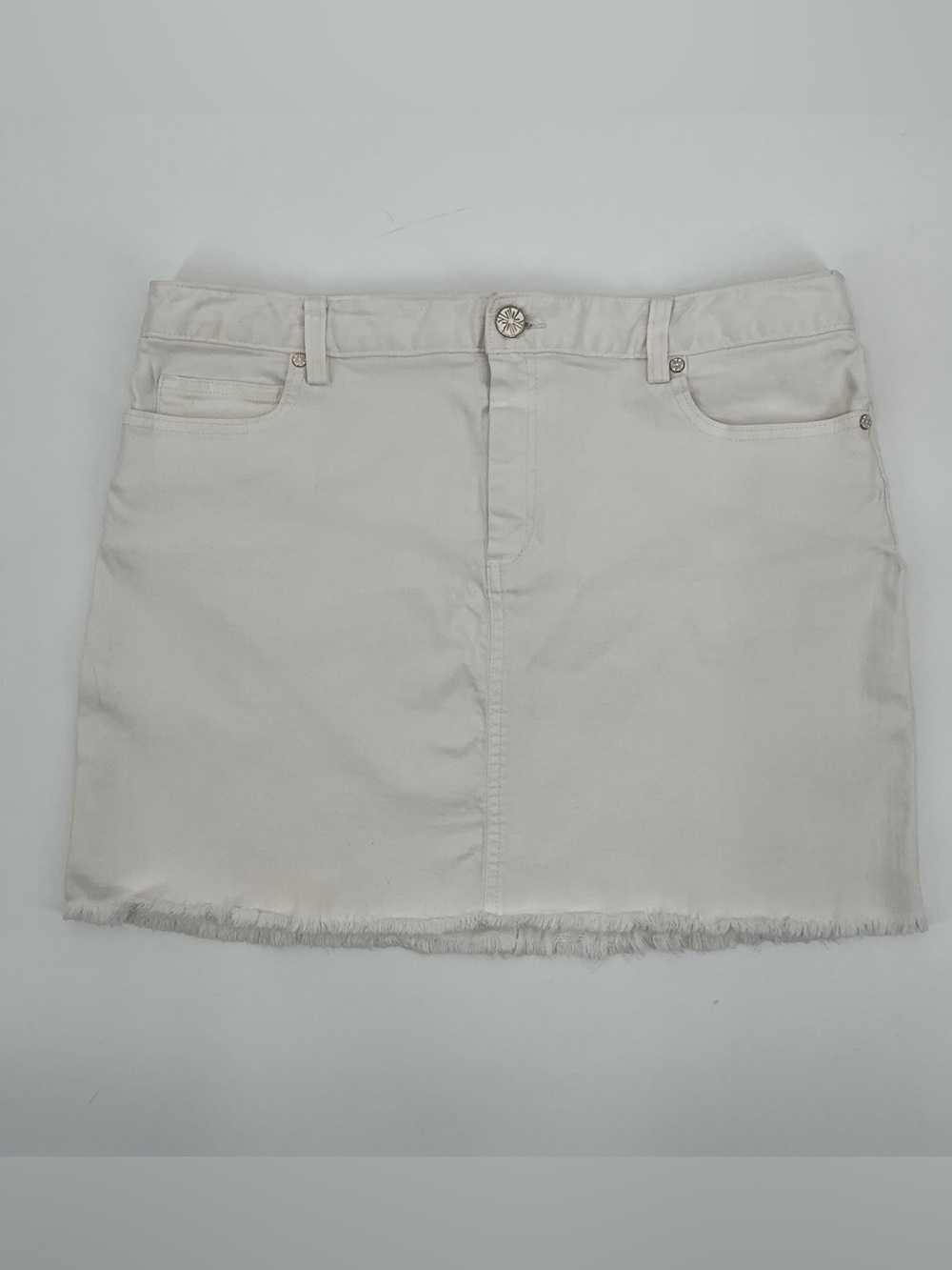 Lilly Pulitzer Resort White Denim Mini Kooper Skirt with Frayed Hem